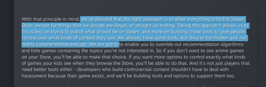 GloriousKev's tweet image. Valve appears to have broken a promise they made years ago about who gets to be on Steam. Interesting find by @BellularGaming 
steamcommunity.com/games/593110/a…