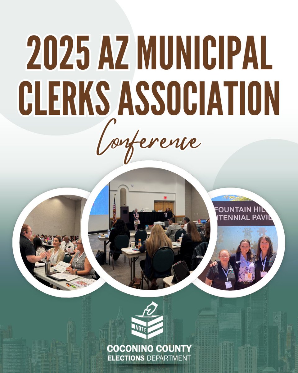 CoconinoVote's tweet image. Our Assistant Elections Director & Page City Clerk delivered a standout presentation at the AMCA Conference! They highlighted the crucial, interconnected roles of city/town clerks & elections staff in ensuring smooth, fair & efficient elections. Teamwork in action! @CityofPage