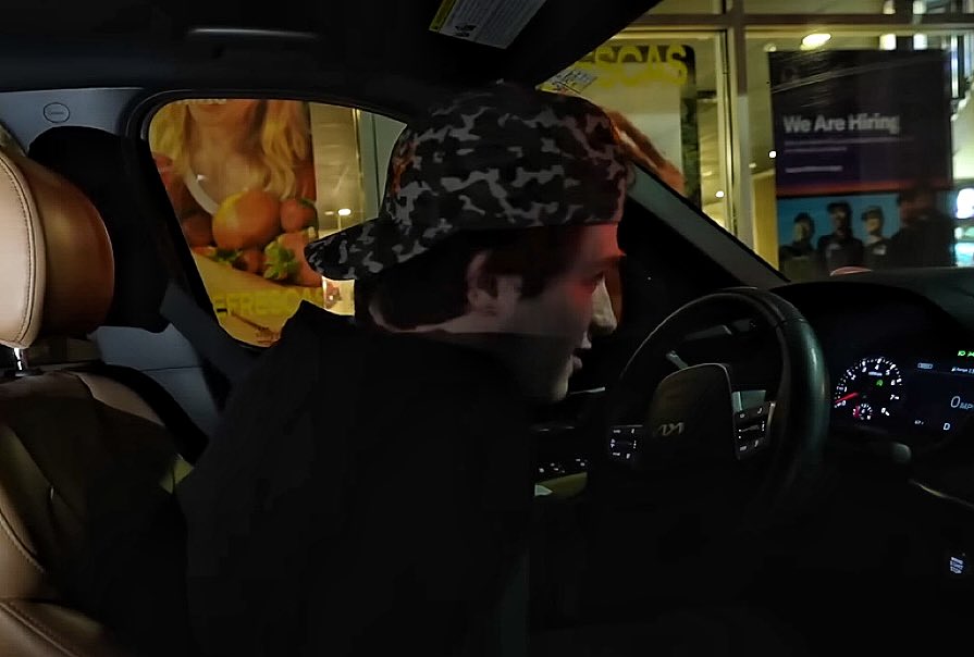 ttaylursturn's tweet image. short hair chris. driver chris. side profile chris. backward hat chris. drive thru chris. upside down steering wheel chris. the ‘we are hiring’ sign chris. 0 mph chris.