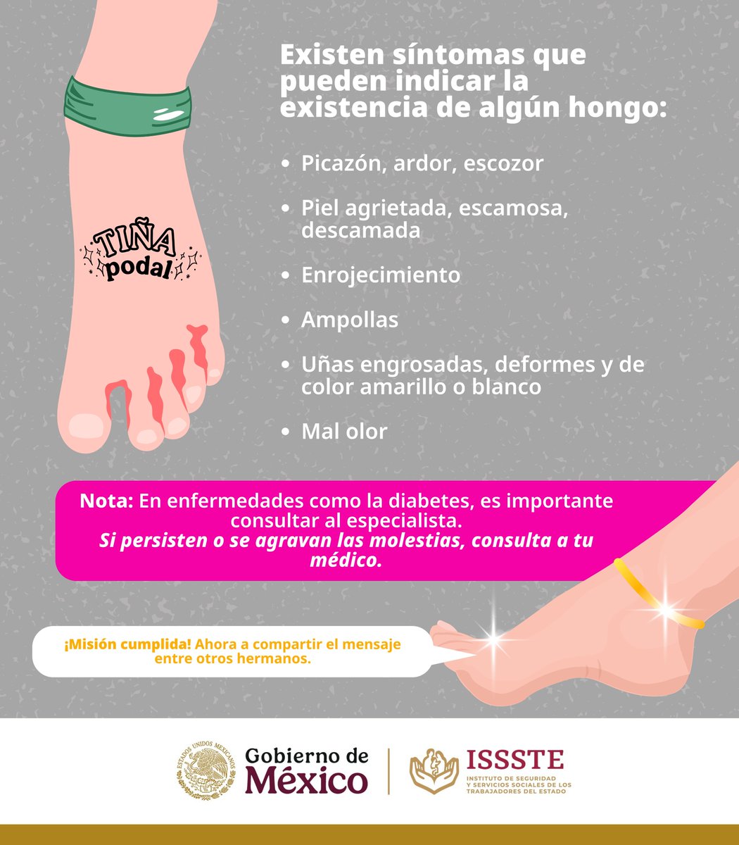 ISSSTE_mx's tweet image. 🦶🏻👃🏻Si tus pies hablaran… ¿Qué dirían de su salud?
Cuídalos, son el soporte que mantiene tu cuerpo en equilibrio y, además, reflejan tu salud y hábitos diarios🫧. Unos pies sanos no solo te permiten moverte con comodidad, sino que también son un indicador de cómo cuidas de ti…
