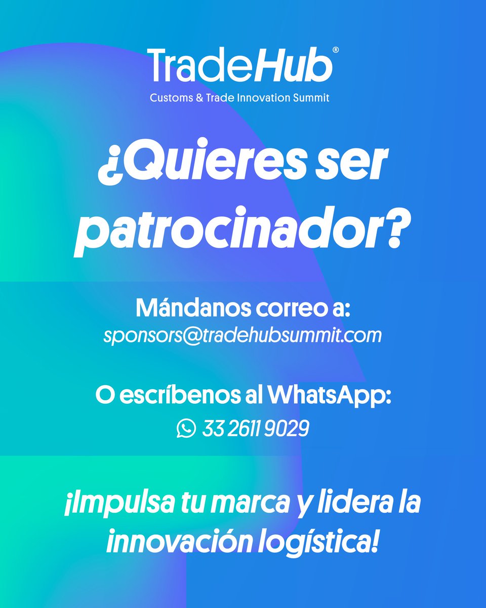 tradehubmx's tweet photo. TradeHub Summit 2025 es la plataforma ideal para destacar en el sector logístico.

🤝 Patrocina el evento y conecta con líderes, empresas y tomadores de decisión.

¡Solicita info y asegura tu lugar!
📩sponsors@tradehubsummit.com
📲 33 2611 9029 https://t.co/OSpjzCI3y5