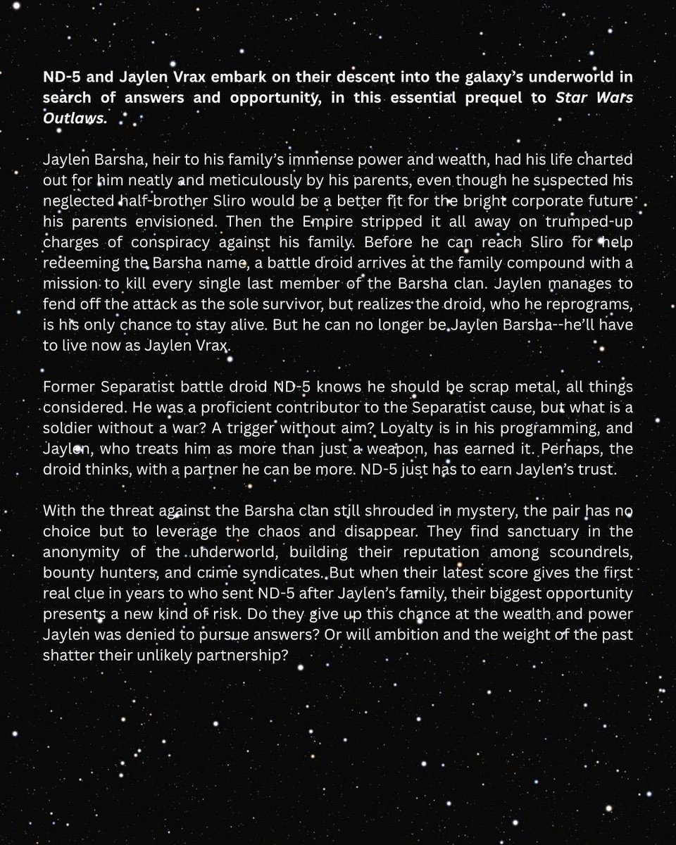 Breaking news! LOW RED MOON, a Star Wars Outlaws prequel novel by Mike Chen, is coming to a bookstore near you on Feb. 3. Available for preorder wherever books are sold. Cover reveal coming soon.