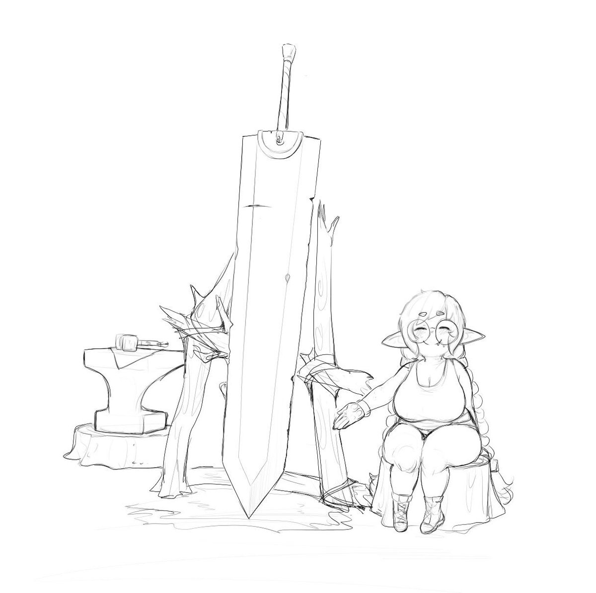 Okchibi5's tweet image. A tall man requested to have this greatsword repaired, but he never came back…