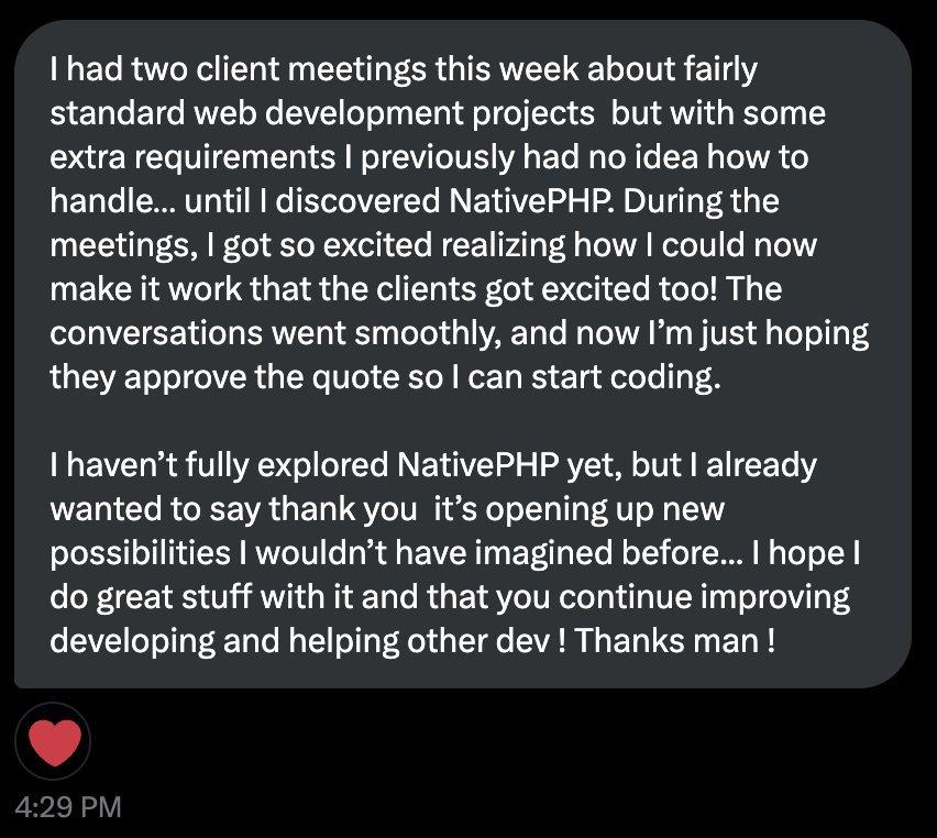 nativephp's tweet image. we have the best customers 🥹