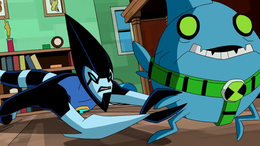 Hyper_Whirl's tweet image. I wish we got to see more of Walkatrout in Omniverse to see just how slippery he is.
In his debut I don't think his power was truely established (as it wasn't for the other Outbreak aliens) and for every appearance after that, his power was only used once in a jokish scene.