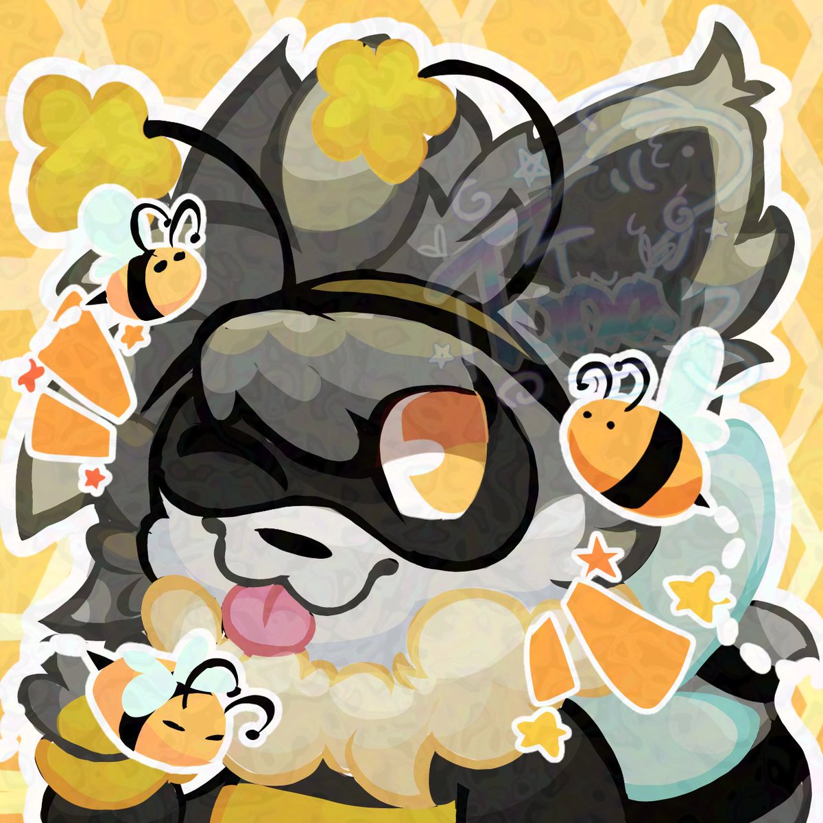 RoosterNuggies's tweet image. [Kofi c0mm]
the bee squad is here to blep you &amp;gt;:3
for @SilllyRac thank you SO much for the support 💙🐝🍯