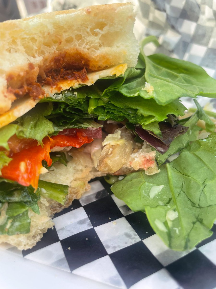 cterlson's tweet image. Back at those Italian sandwiches. This one Giardino: eggplant, artichokes, peppers and sun dried tomatoes spread, garlic aioli, with a bunch of greens… could there be some arugula in there?
My happy place.