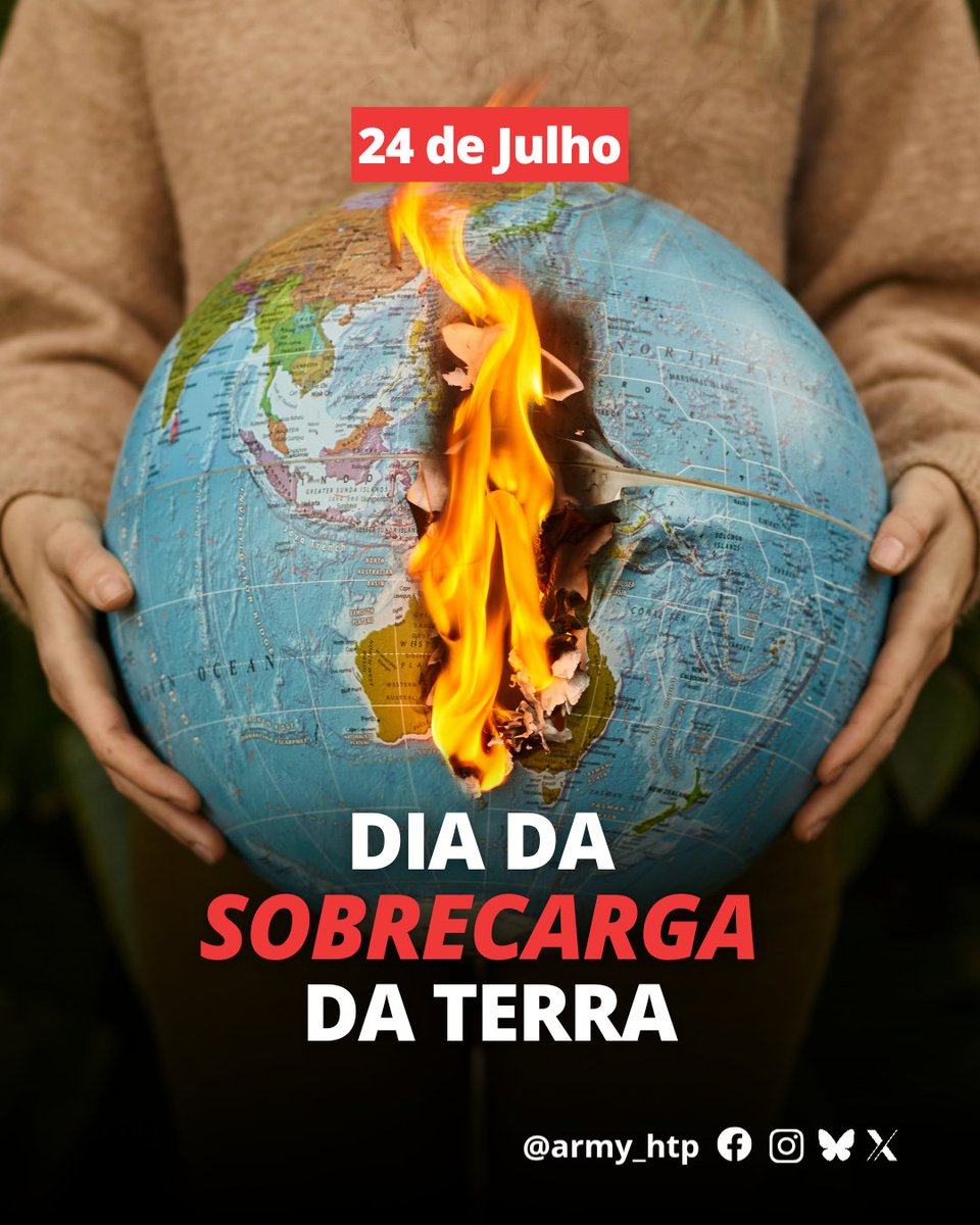 ARMY_HTP's tweet image. 🌳| DIA DA SOBRECARGA DA TERRA
O dia 24 de julho marcou, em 2025, o dia em que consumimos todos os recursos ecológicos disponíveis para o ano.
Conhecido como Dia da Sobrecarga da Terra, a data marca o momento em que a demanda por recursos naturais supera a capacidade do planeta…