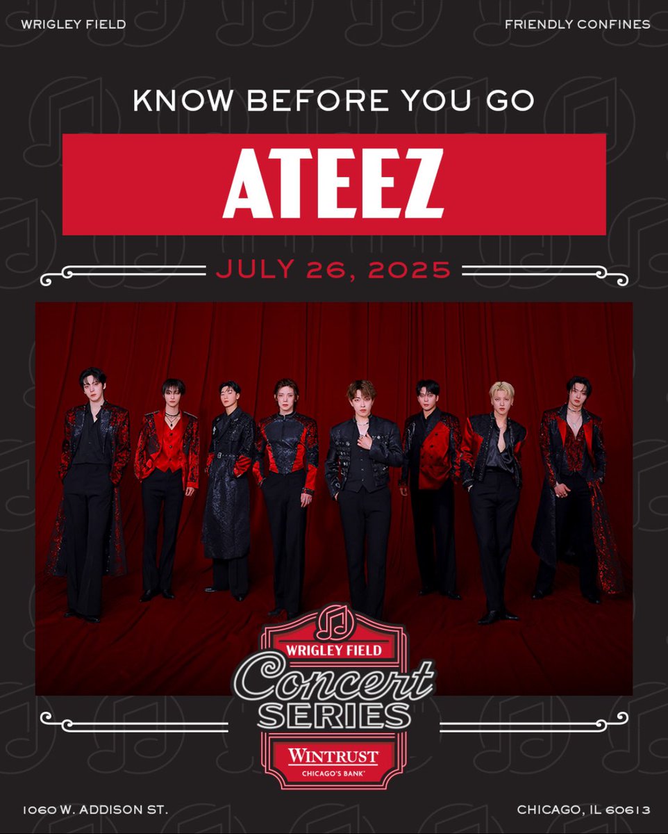 ofcwrigleyfield's tweet image. Dropping some important ATEEZ info on your timeline!
Wrigley Field Concert Series presented by @Wintrust