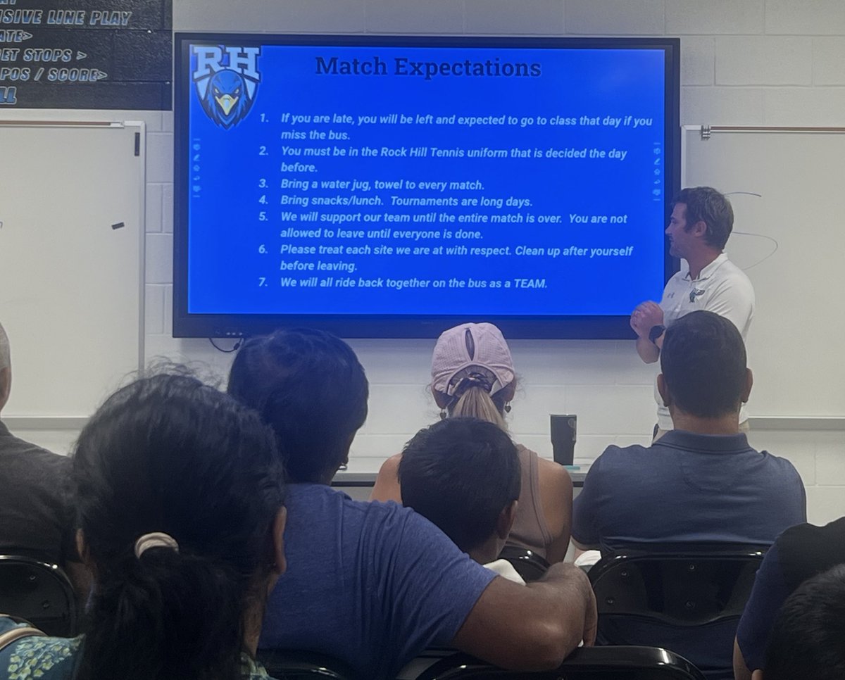 Great turnout tonight at <a href="/RockHillTennis1/">Rock Hill Tennis</a> parent meeting. Looking forward to a great fall season for our Bluehawks
