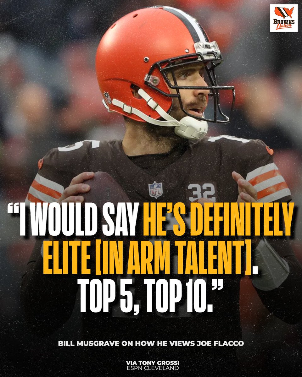 BrownsNationcom's tweet image. Browns QB coach Bill Musgrave still believes Joe Flacco has one of the best arms in the NFL. 💪