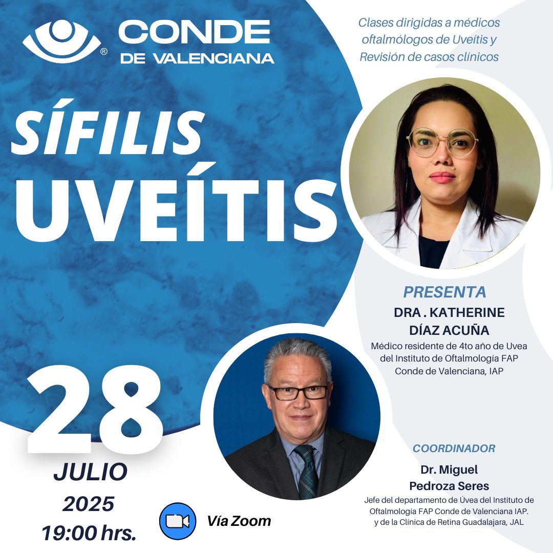🎙️Clases para Oftalmólogos de #UVEITIS, que son impartidas por médicos residentes del departamento y dirigidas por el jefe del departamento el 😷Dr. Miguel Pedroza.       

Registro por Zoom
us06web.zoom.us/meeting/regist…

En el CONDE DE VALENCIANA
cuidamos tus OJOS 👀

#saludvisual