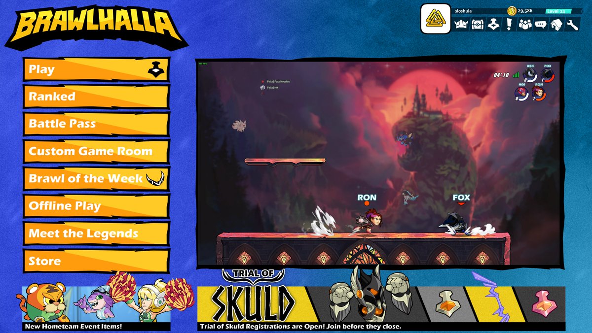 Super old concept I made when the new Brawlhalla UI was just being shown off.

The idea would be when you were chilling in the menu, a match would be on the screen on the right just playing, like Virtue Fighter.

If the post gets enough traction, I might make it all move.