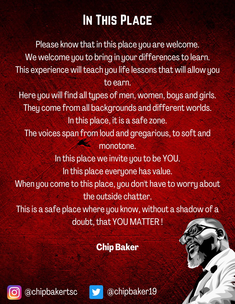 ChipBaker19's tweet image. “In This Place” poster
A poem that is a reminder of the atmosphere we want to set in our schools/organization.
Get yours for your classroom, hallway or locker room on the link below.
checkout.square.site/merchant/DQCPC…
#inthisplace #poster #grateful #gogetit #tsc
