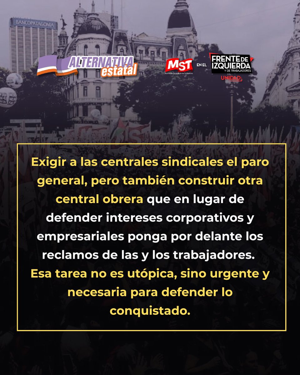 AlterEstatal's tweet photo. ✊ Hay que abandonar la utopía de esperar que las conducciones sindicales enfrenten la motosierra y organizarnos desde abajo para  frenar la motosierra por qué es urgente y necesario. Súmate a la pelea https://t.co/GGSHBaZMW9