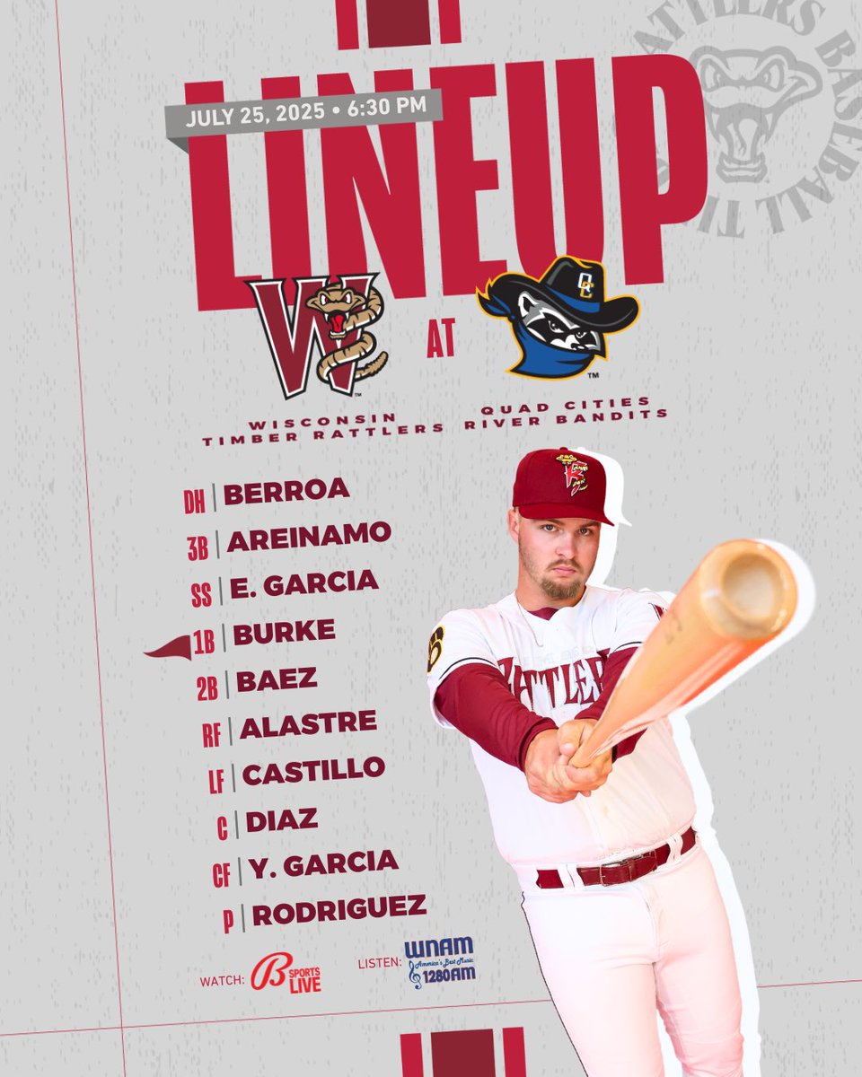TimberRattlers's tweet image. Let’s go boys🔥‼️
📍 Quad Cities
⚾️ First Pitch @ 6:30 PM
📱 Bally Sports Live App
📻 1280 WNAM
#TRatNation