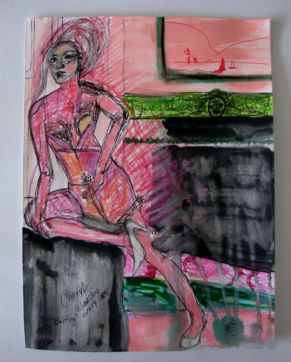 "Waiting" #figuredrawing, #art, #painting, #mixedmedia, #californiagirl, #washingtondc, #baltimore, #denver  cherylwasilowart.com