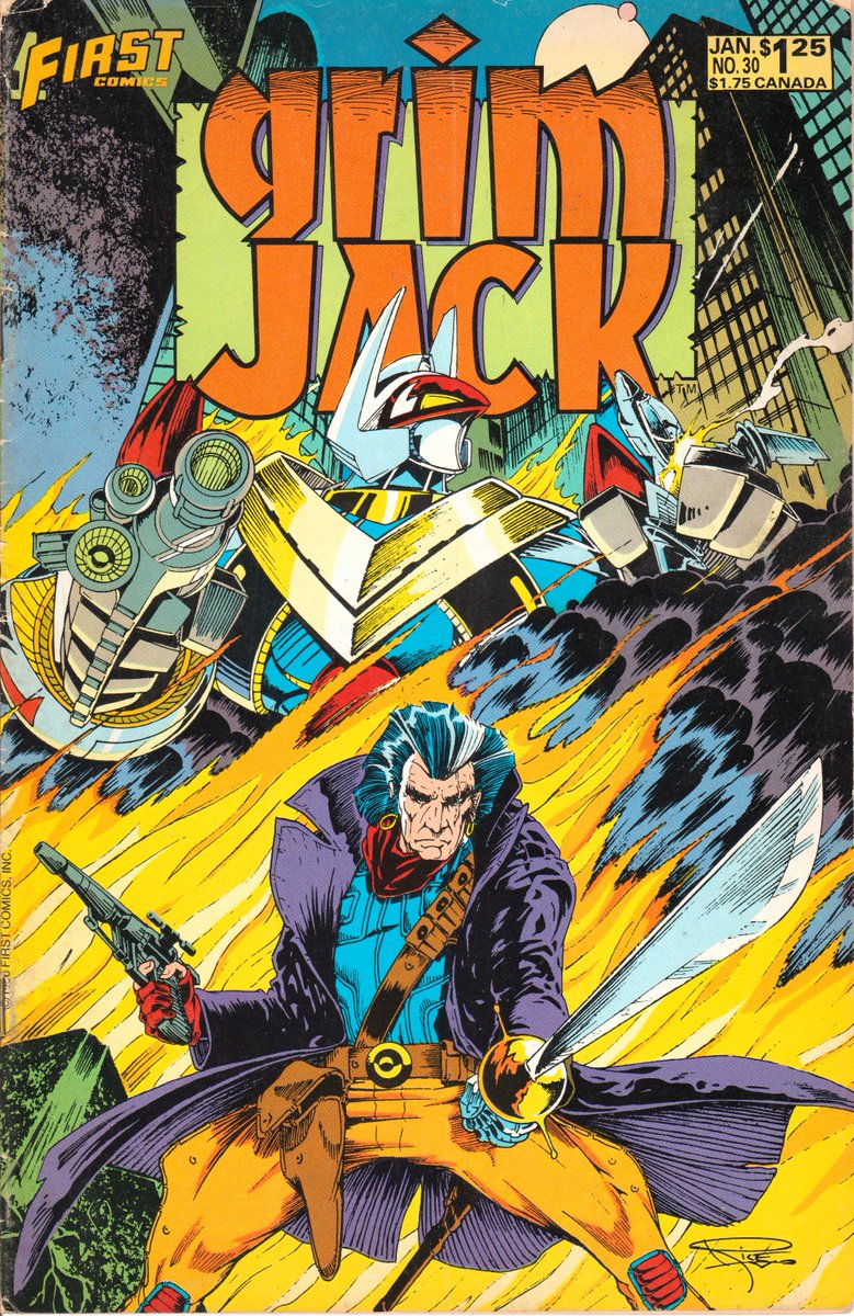 odhurt's tweet image. Grim Jack and Dynamo Joe on a cover from First Comics by Doug Rice.