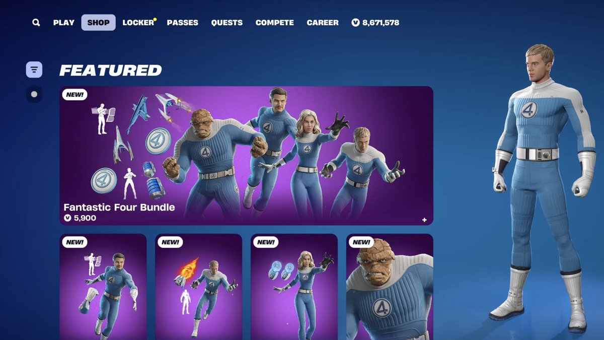 FortnitePV2's tweet image. 🚨HUGE FANTASTIC FOUR SKINS GIVEAWAY🚨
Like this tweet and reply if you want a 13,500 V-BUCKS CODE or GIFTED ANYTHING from the Fantastic Four Fortnite Item Shop!
LIVE RIGHT NOW GIFTING AND CODE DROPS: youtube.com/live/GFBIgBtqx…