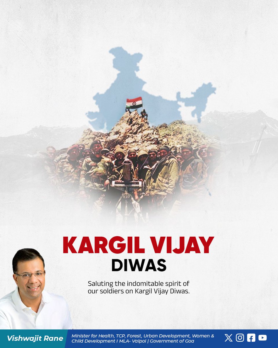 visrane's tweet image. On Kargil Vijay Diwas, we salute the unmatched bravery and sacrifice of our soldiers who defended our motherland with courage and honour.
Their valour continues to inspire every Indian.
Jai Hind!
#KargilVijayDiwas #KargilWar #KargilVijayDivas #KargilHeroes #KargilDiwas
