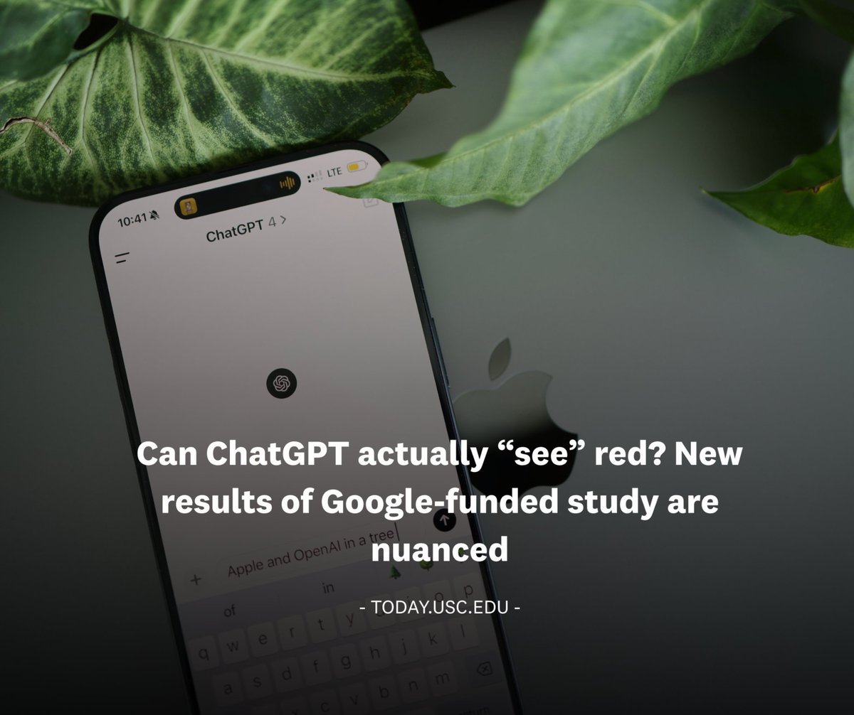 USC's tweet image. ChatGPT knows what “feeling blue” means, but has never seen the sky. A Google-funded @USCChanOSOT study finds that AI tends to miss color metaphors without sensory experience. 🎨
🔗 uscne.ws/color