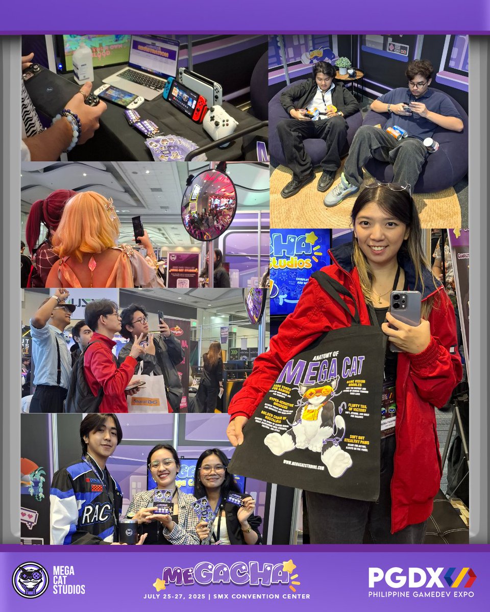 megacatstudios's tweet image. Mega thanks to everyone who came by on Day 1 of #PGDX2025!
Catch us at Booth S11 all weekend long for the MeGACHA Quest, cat craze, career chats, and all the gaming goodness. See you! 💜
#MegaCatPGDX