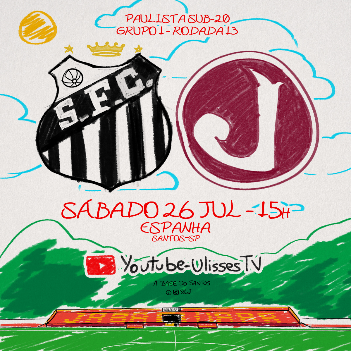 ABasedoSantos's tweet image. Em mais uma tarde de sábado no Espanha #SFCSub20 jogará pelo Paulistão, que agora é o que restou a categoria. É 7º colocado e enfrenta o Juventus, o 4º.
