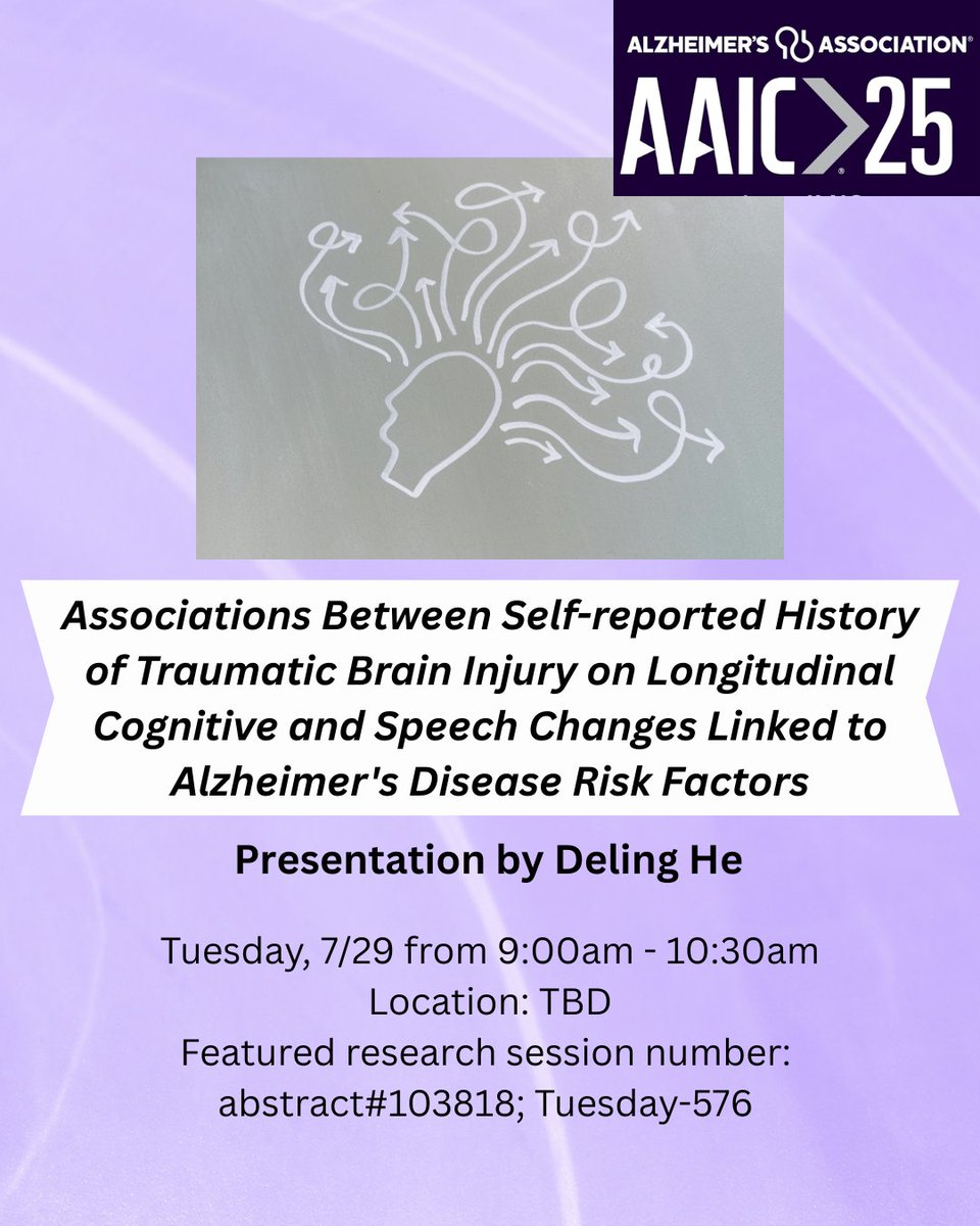 ccandl's tweet photo. ‼️Hey #AAIC25! Make sure to check out Deling He's (CCANDL post-doc) oral presentation this Tuesday, 7/29 from 9:00am-10:30am! See below for more details! #dementia #Alzheimers #TBI #braininjury #Neurology #Neuroscience #ADRD #ENDALZ 📷📷📷 https://t.co/Q1TBX1bAc5