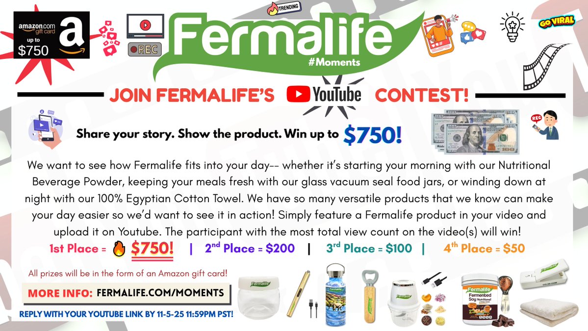 fermalife's tweet image. 📢 Big news! We just launched the #FermalifeMoments Contest & we want you to be part of it!🎥 Show how Fermalife fits into your everyday life in a short YouTube video (30 seconds or longer) featuring any of our products. It can be part of your routine, a creative idea, or…