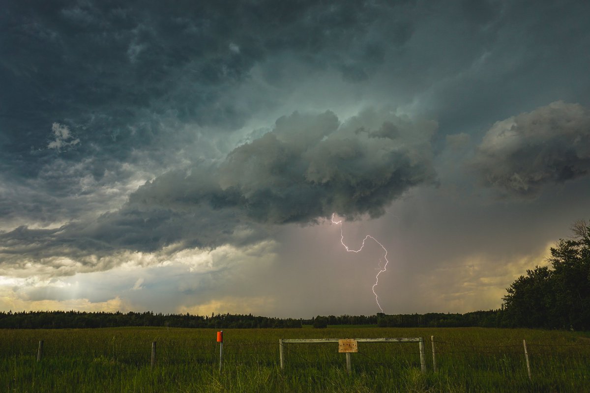 In a trip that had about 400 storm photos to go through, this one is a Top 5 for me. This photo was actually pure luck. I pressed the button to take the photo, and right at the perfect time, a great CG bolt hits the ground right in front of me.

July 2nd, 2025, Bowden, AB. ⛈️