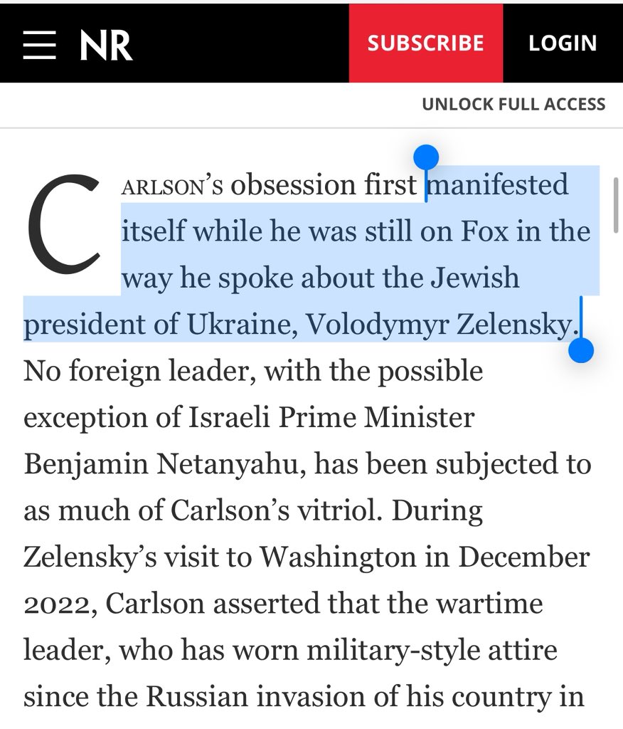 NickSSolheim's tweet image. If you oppose ANY war (Iraq, Afghanistan, Ukraine, etc.) you’ll be called an anti-Semite by National Review.
I’m reticent to dismiss a magazine with such a storied history—but it’s a rag now.