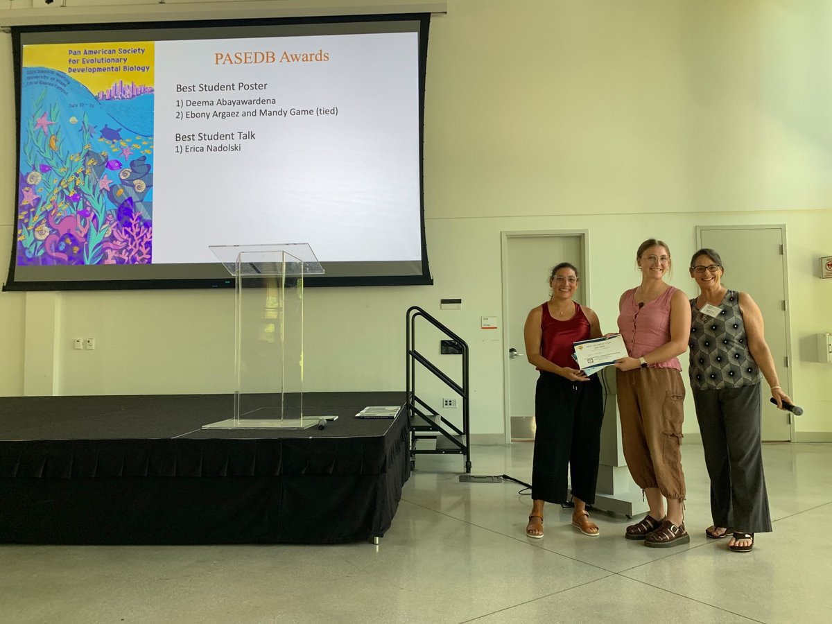 EvoDevoPanAm's tweet image. Erica Nadolski @erica_nadolski from @IUBiology got the Best Student Talk award!! Congratulations! sexual dimorphism of horned beetles
#PASEDB2025 #hornedbeetles #satellitesymposium