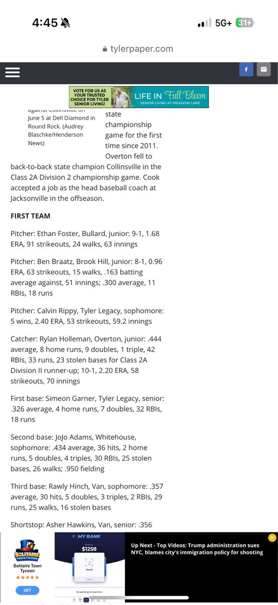 Ethan Foster (@ethanf_2007) on Twitter photo Thank you Tyler Morning Telegraph for selecting me for First Team All-Rose Country
<a href="/TxBaseballRpt/">The Texas Baseball Report</a> <a href="/CurtCopeland7/">Curt Copeland</a> <a href="/NicoMoran/">Nico Moran</a> <a href="/BrandonOSports/">Brandon Ogden</a> <a href="/Bullard_Panther/">Bullard Athletics</a> Thank you Tyler Morning Telegraph for selecting me for First Team All-Rose Country
<a href="/TxBaseballRpt/">The Texas Baseball Report</a> <a href="/CurtCopeland7/">Curt Copeland</a> <a href="/NicoMoran/">Nico Moran</a> <a href="/BrandonOSports/">Brandon Ogden</a> <a href="/Bullard_Panther/">Bullard Athletics</a>