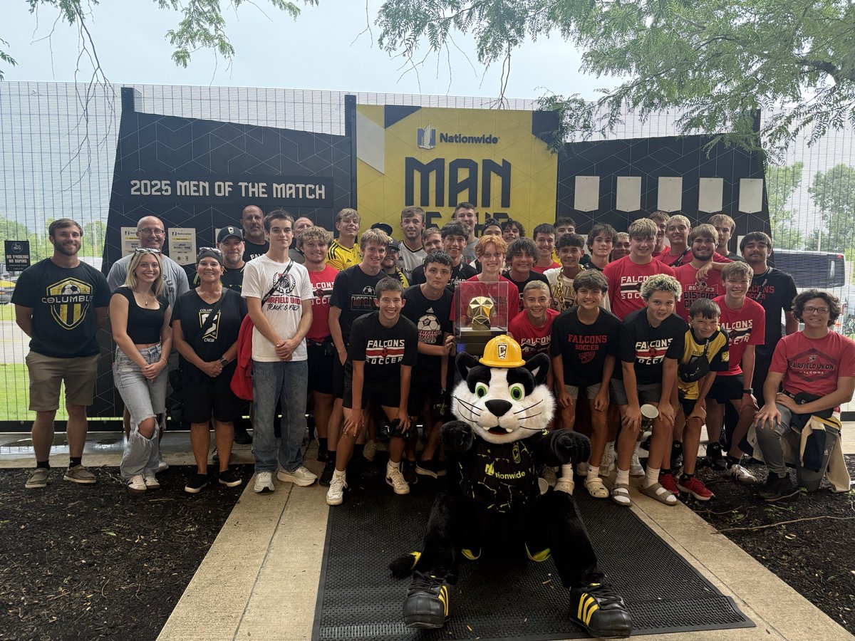 FUHS_BSOC's tweet photo. Current Falcons and some alumni (going all the way back to the class 1997) taking in the Crew game with Crew Cat. 

Thank you Jerry’s Fireworks for the tickets! 

 #GoCrew https://t.co/l6hYOW9YEc