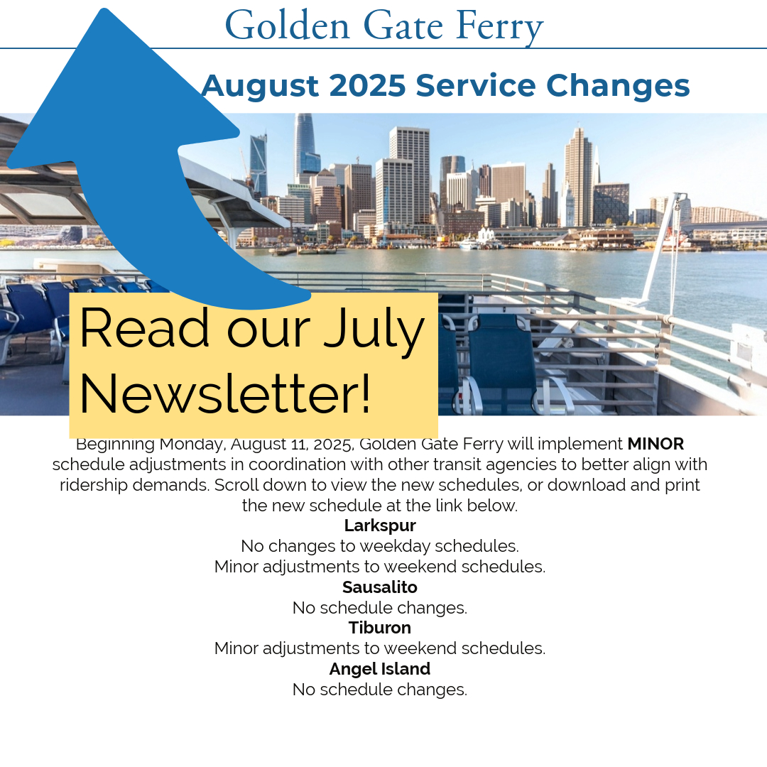 Read our July 2025 Newsletter! Topics include August service changes (MINOR changes), Sunday Giants Ferry sellout, Clipper for mobile wallet (save time AND money!), plus plan an Angel Island getaway!  ow.ly/ej5m50WvANZ

 #GoldenGateFerry #AngelIsland  #NewsletterUpdate