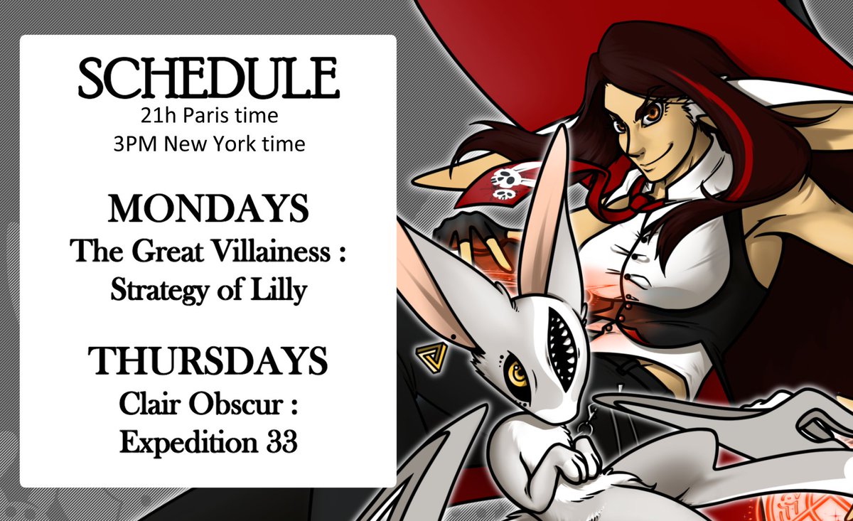 rachel_almarane's tweet image. New schedule, starting the 28th of July !
#TheGreatVillainess #StrategyOfLily #TheGreatVillainessStrategyOfLily #ClairObscur #Expedition33 #ClairObscureExpedition33