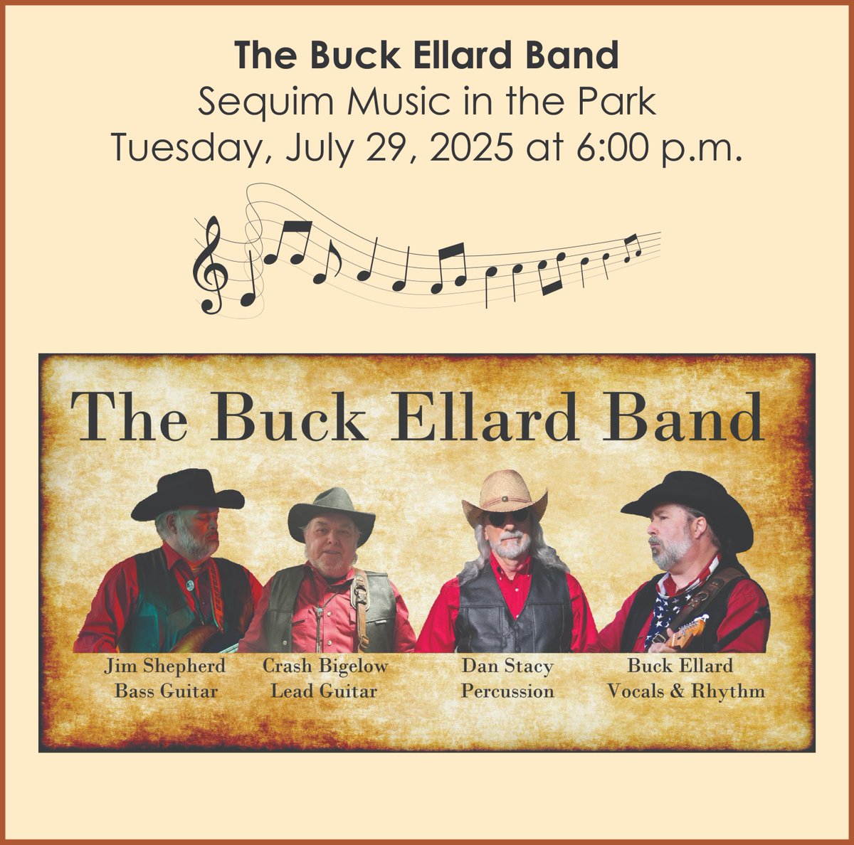VisitSequim's tweet image. Join us for Music in the Park on Tuesday, July 29 at 6 pm at the James Center for the Performing Arts at Carrie Blake Park, 500 N. Blake Ave., for country, rock, swing, and blues by The Buck Ellard Band .  See the full summer schedule at ow.ly/O1Aj50W6HQw