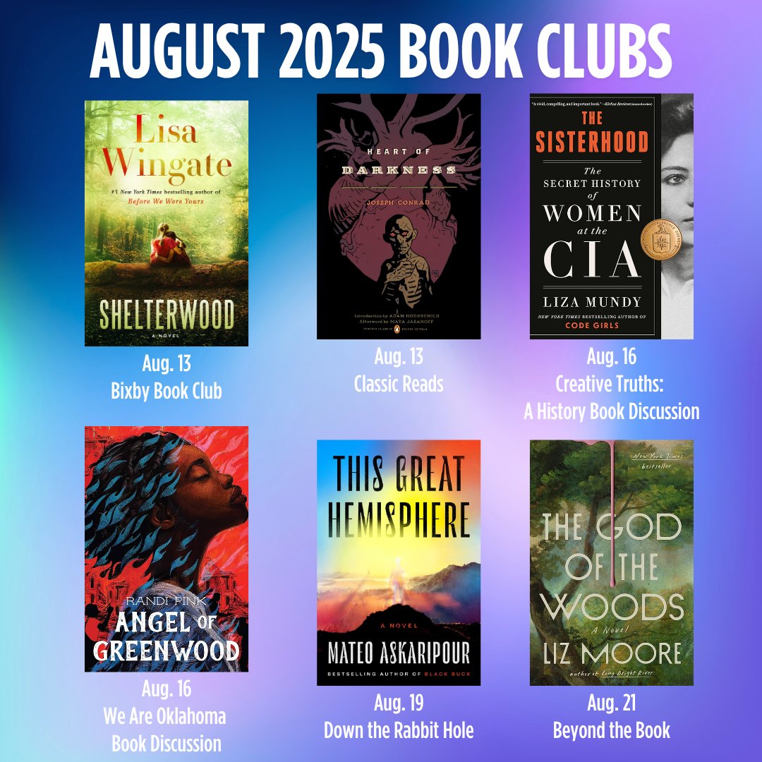 tulsalibrary's tweet image. Find your new favorite book and meet fellow readers at one of our upcoming book clubs! 📚 What are you looking forward to reading in August?
Find the book clubs for you at ow.ly/AXrO50WsNn1.
