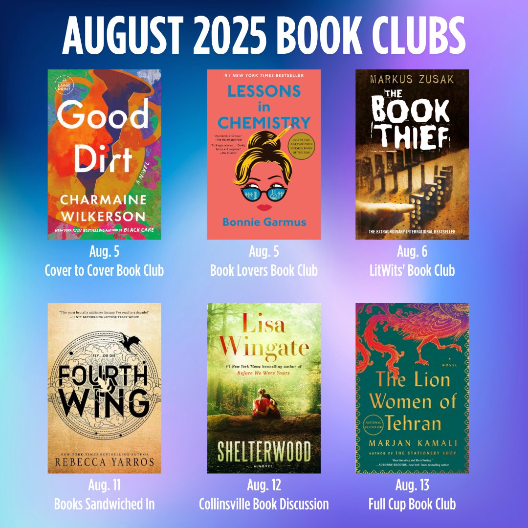 tulsalibrary's tweet image. Find your new favorite book and meet fellow readers at one of our upcoming book clubs! 📚 What are you looking forward to reading in August?
Find the book clubs for you at ow.ly/AXrO50WsNn1.
