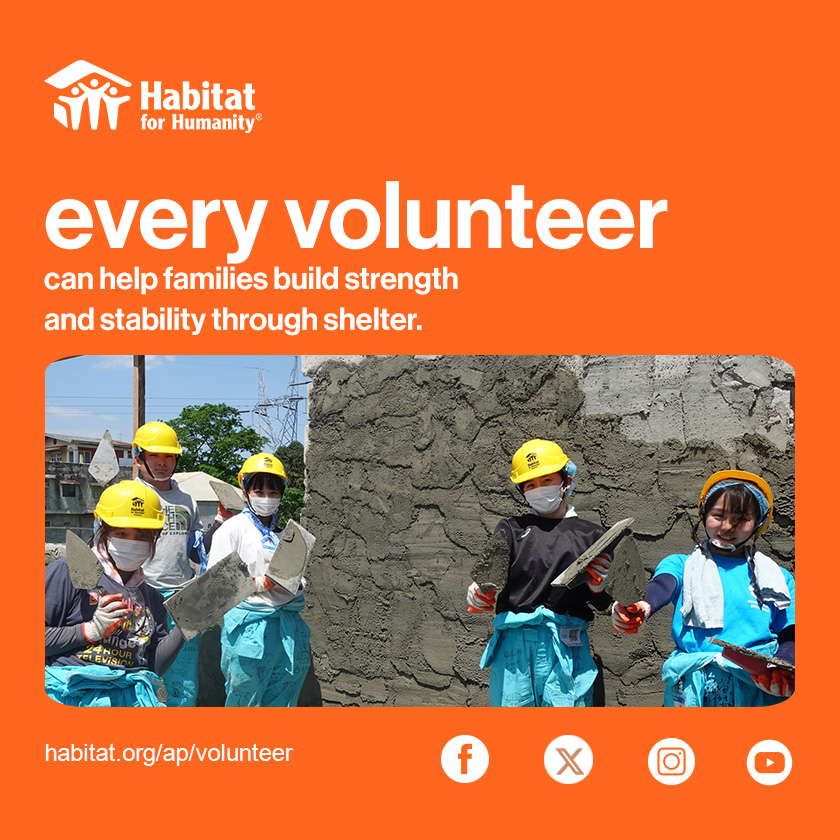 Together, we build volunteerism. At Habitat, we believe that volunteering is a cross-cutting approach to achieving development outcomes, and an important ingredient in achieving sustainable development goals. #HabitatInAP bit.ly/HabitatInAP