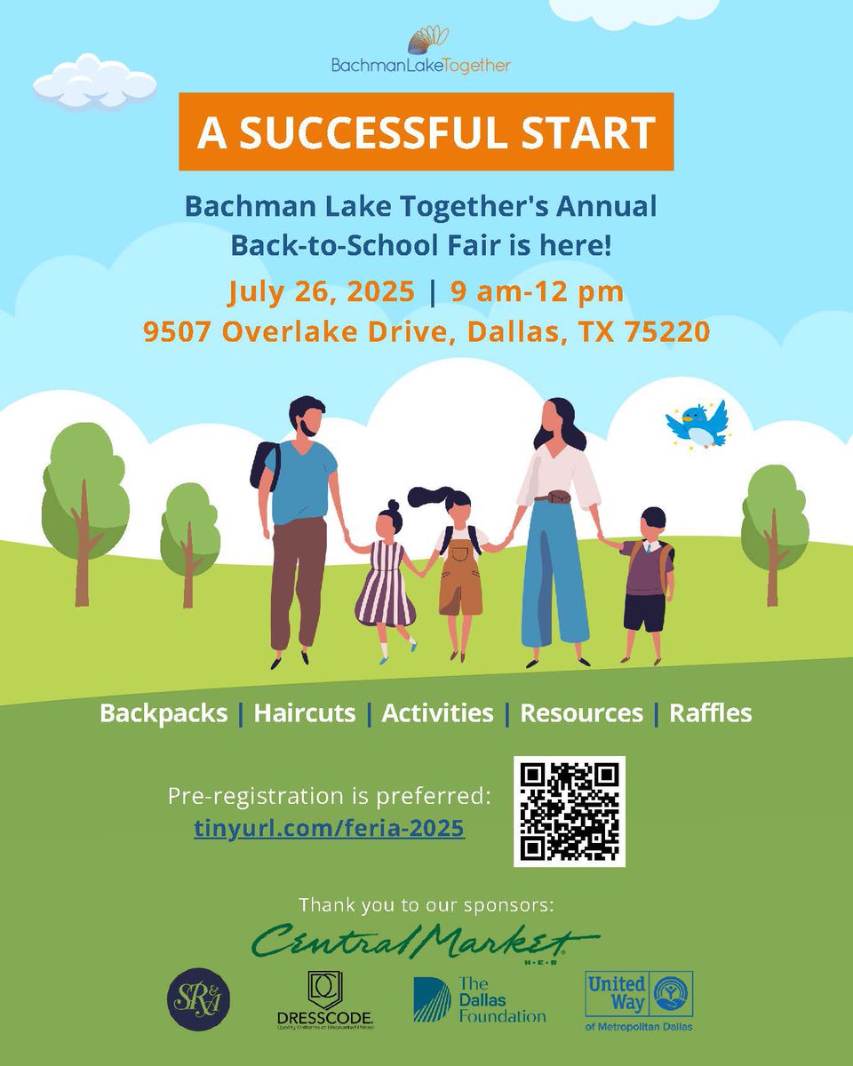 ED_Rivera_DISD's tweet image. Parents, plan for a great start to the school year! Join us at the Bachman Lake Together Back-to-School Fair on Saturday, July 26, from 9 am to 12 pm. See you there! @dallasisdparents
