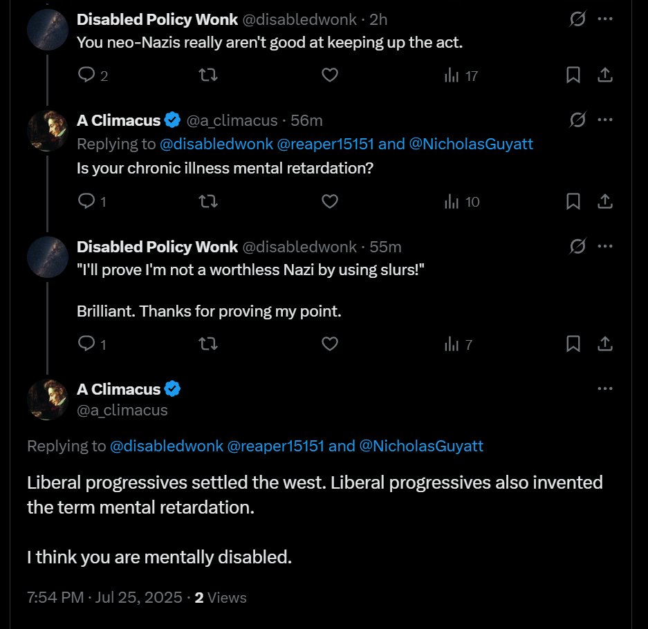 disabledwonk's tweet image. The lies people will post on this site are utterly absurd.
This is not even remotely true, and this account could not be less subtle when it comes to their blatant Nazi ideology, but I think they truly believe this absurdity. Propaganda is a dangerous drug.