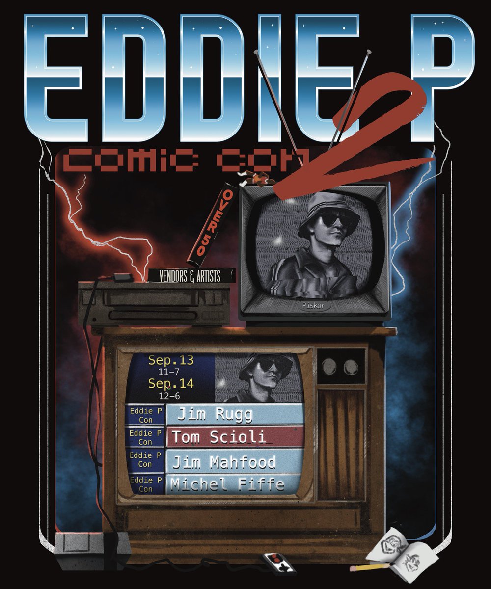 witchofwonder_'s tweet photo. The Eddie P Comic Con tee design for 2025
I am so beyond excited and proud to show you this design. I wanted it to be nostalgic and fun, just like this years theme.
Preorders for tees, totes and sweatshirts will be available soon. Stay tuned!
#edpiskor #edpiskorlegacy #comics https://t.co/jOrUQ5FAMt