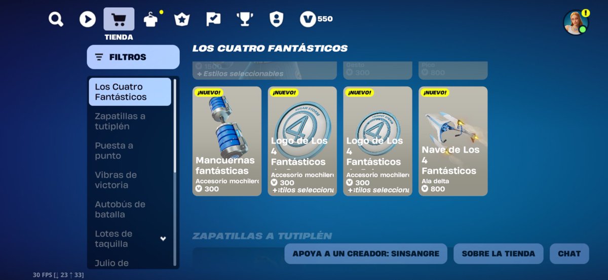 Ya disponible las Skins de Los 4 Fantasticos!! 

Si la compras -> Apóyame con Código SinSangre

#ad #fortnite #EpicPartner
