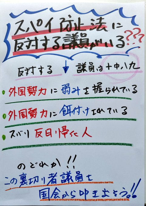 RollingKSO's tweet image. ★戦時中の日本と同じ　超危険
戦争に協力しないものがいる？　非国民だ！
参政党の政策に反対する者がいる？　外国人だ！
スパイ防止法に反対する者がいる？　スパイだ！

この考えが正しいと思う人達が国を滅ぼします。