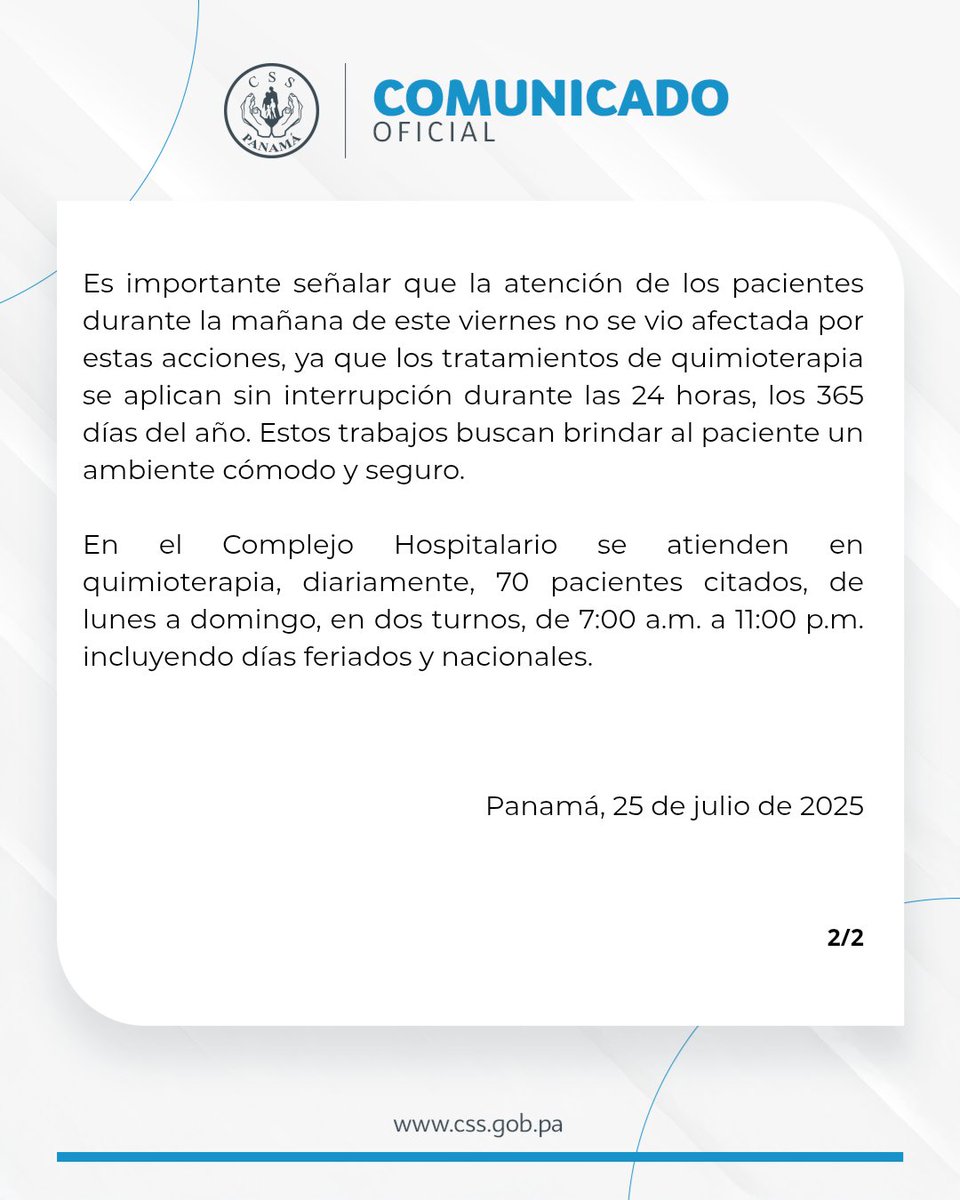 CSSPanama's tweet image. #ComunicadosCSS | Reubican atención de pacientes de quimioterapia del Complejo Hospitalario.
