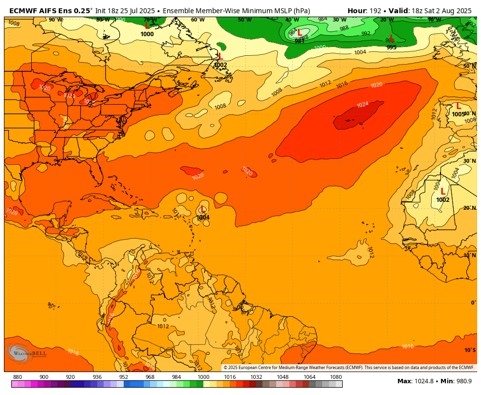 garrettmb's tweet image. D6 on the Euro Ens. Ds 9 and 12 on the Euro AI Ens.
Pretty solid signal still apparent. Given a generally moist airmass north of the anticipated parent wave and monsoon trough, my hunch is we do at least see a healthy broad wave through 50W that will be capable of TCG.
After…