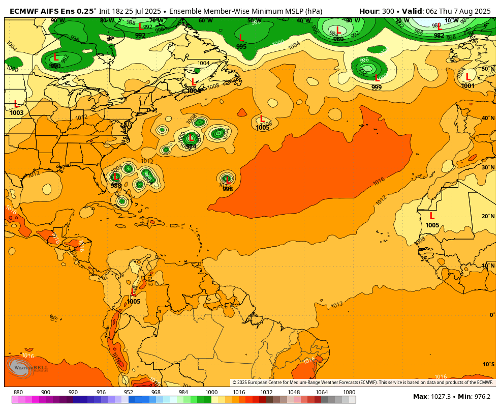 garrettmb's tweet image. D6 on the Euro Ens. Ds 9 and 12 on the Euro AI Ens.
Pretty solid signal still apparent. Given a generally moist airmass north of the anticipated parent wave and monsoon trough, my hunch is we do at least see a healthy broad wave through 50W that will be capable of TCG.
After…