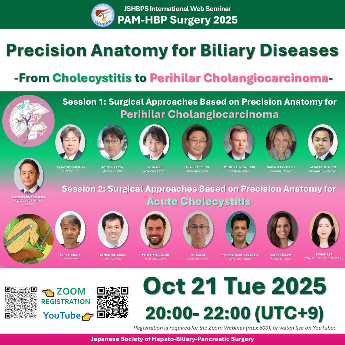 JSHBPS's tweet image. 🤗 Good news!

Last year 1,000 joined the JSHBPS webinar!

Zoom allows 500 participants, but you can watch via YouTube, so don’t worry 🙆🏻‍♀️

But plz register early👇

🔗 temdec-med-kyushu-u-ac-jp.zoom.us/webinar/regist…

Precision Anatomy for Biliary Diseases
📅 Oct 21 | 20:00-22:00 (UTC+9)

@IHPBA @APHPBA