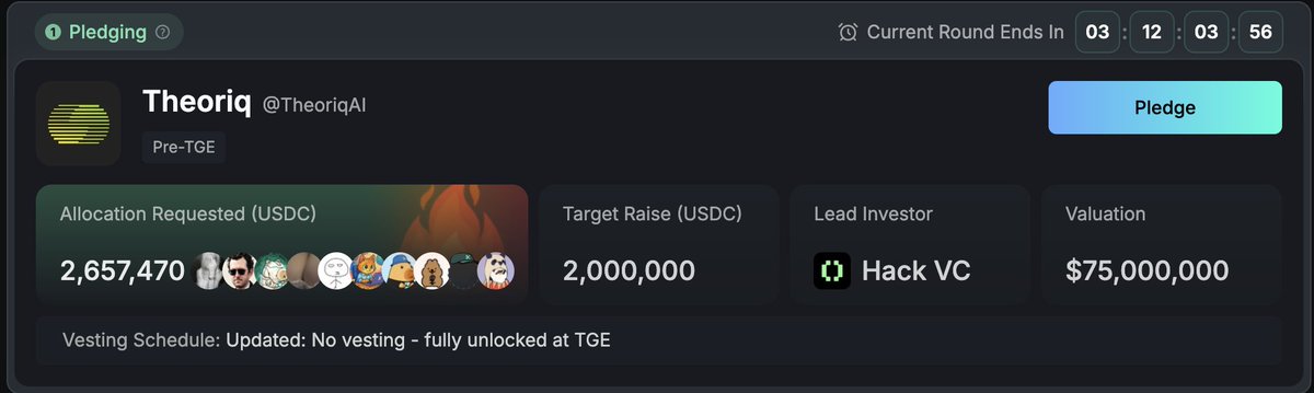r2Jamong's tweet image. Kaito의 첫번째 Capital Launchpad @TheoriqAI 의 Vesting 스케쥴이 수정되었습니다.
- 기존 : TGE시점에 25%즉시 언락, 1년뒤 37.5, 향후 1년간 나머지 선형분배
- 변경 후 : TGE시점에 100% 즉시 언락
이전 VC투자라운드에 비해 벨류에이션이 절반으로 싸진 상태인데다 TGE시점에 즉시 베스팅이라…